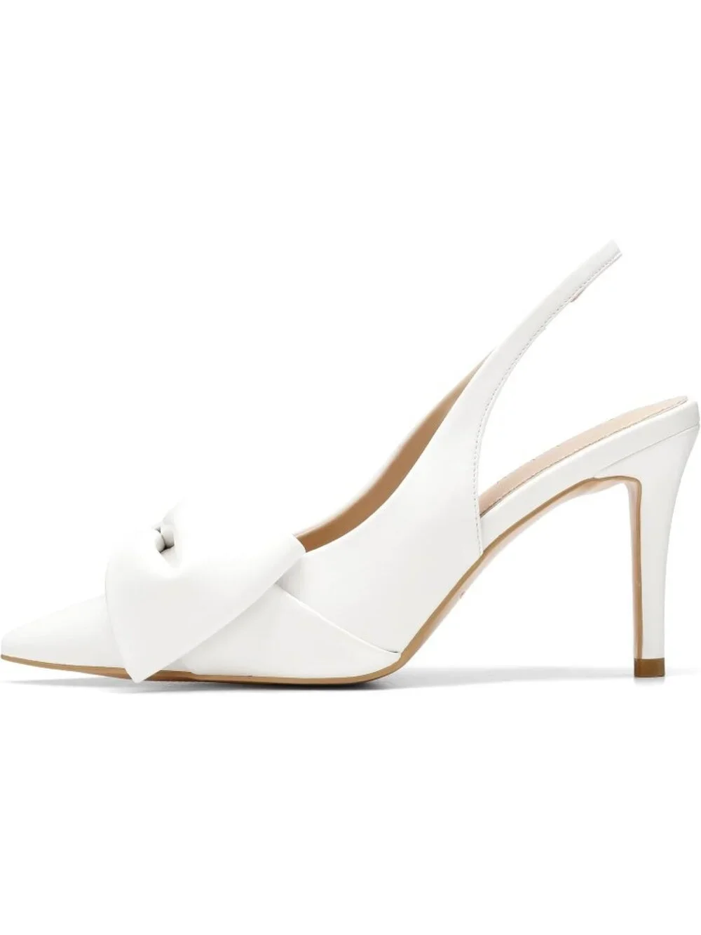 Women's Pu White Slingback Heels with Bow Pointed Toe Pumps Dress Shoes